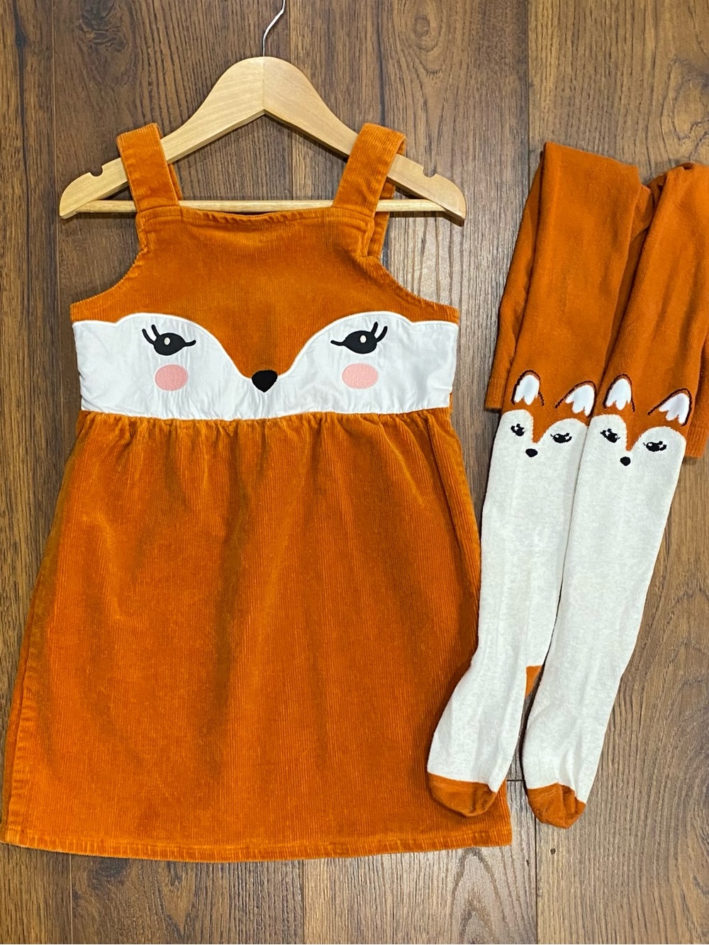Gymboree Girls ‘Autumn Adventures’ Corduroy Fox Jumper and Tights Size 6